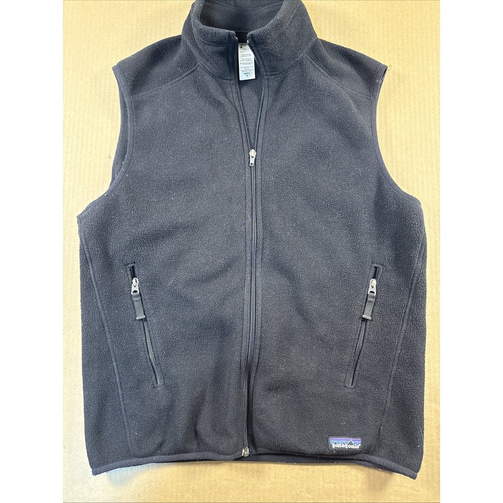 Men's Patagonia Synchilla Full Zip Black Fleece Sweater Vest Size Medium